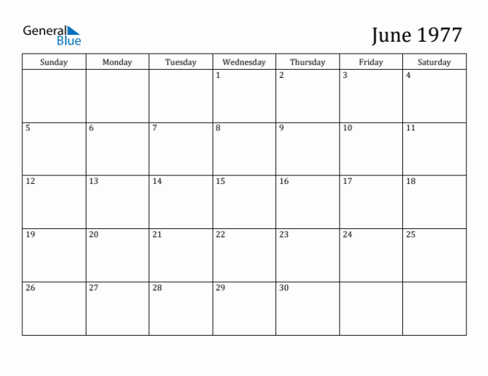 Kalender juni 1977 lengkap dengan weton