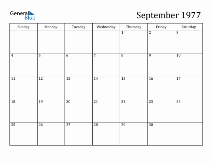 Kalender september 1977 lengkap dengan weton