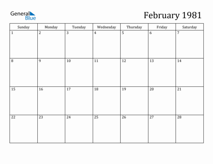 Kalender februari 1981 lengkap dengan weton