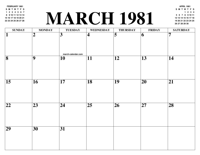 Kalender maret 1981 lengkap dengan weton