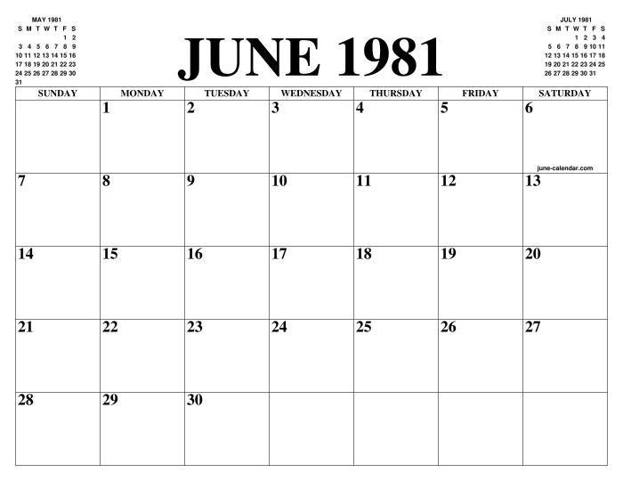 Kalender tahun 1981 bulan juni lengkap dengan weton