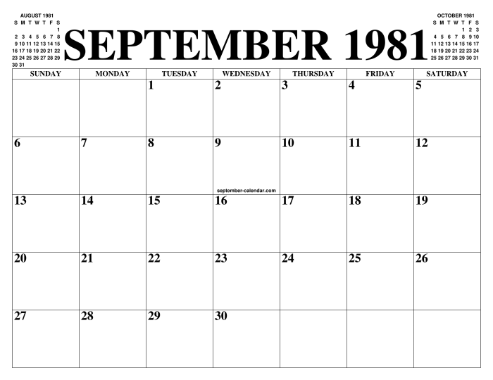 Kalender september 1981 lengkap dengan weton