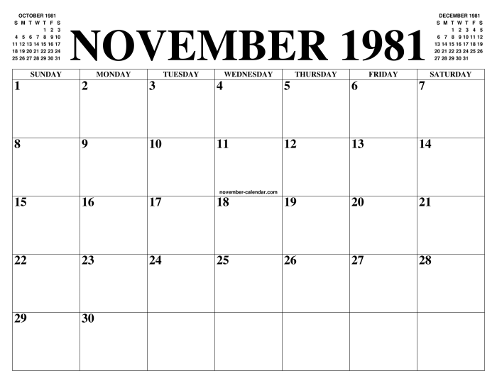 Kalender november 1981 lengkap dengan weton