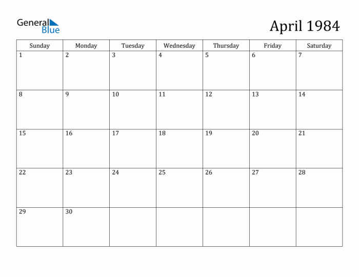 Kalender april 1984 lengkap dengan pasaran jawa