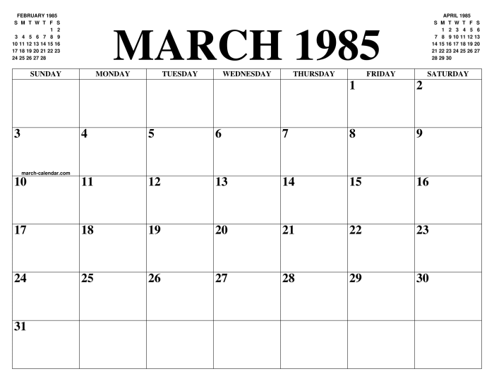 Kalender tahun 1985 bulan maret lengkap dengan weton