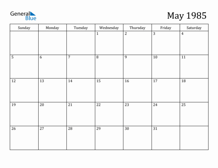 Kalender mei 1985 lengkap dengan weton