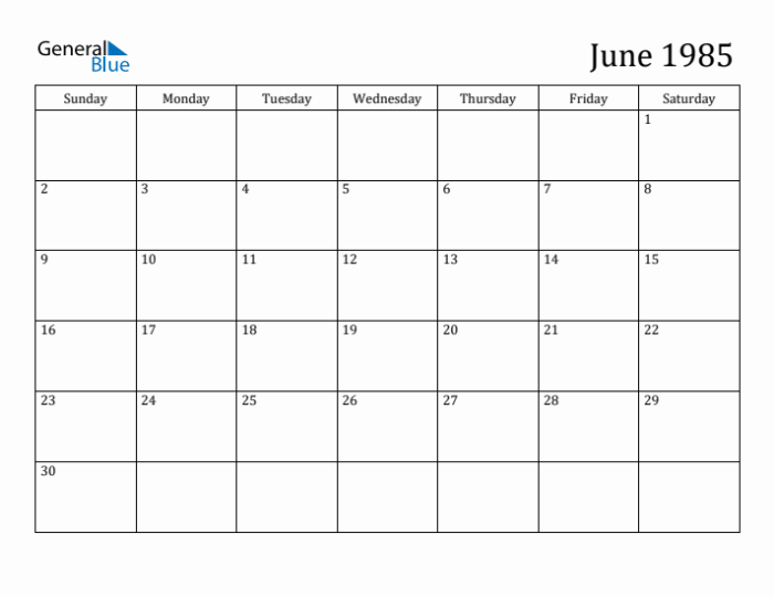 Kalender tahun 1985 bulan juni lengkap dengan weton