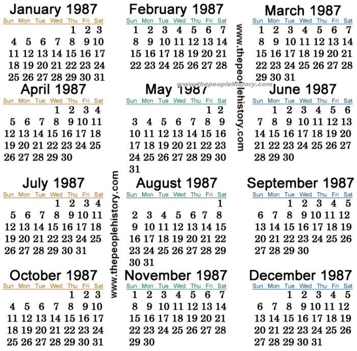 Calendar 1987 year