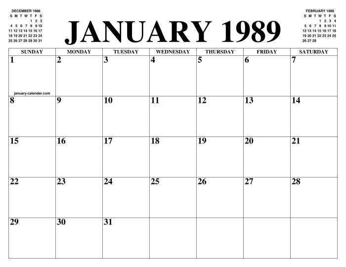 Calendar 1985 year