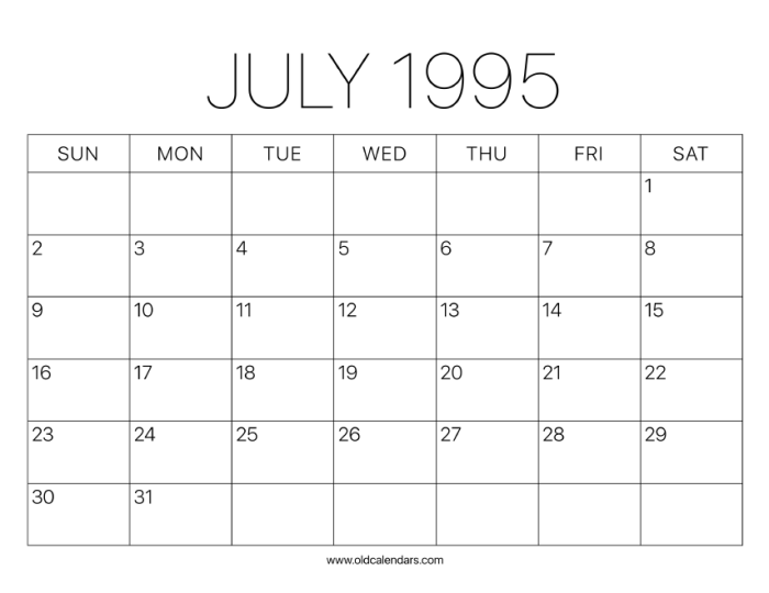 Kalender jawa 1995 juli