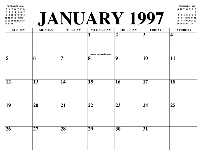 Kalender januari 1997 lengkap dengan weton