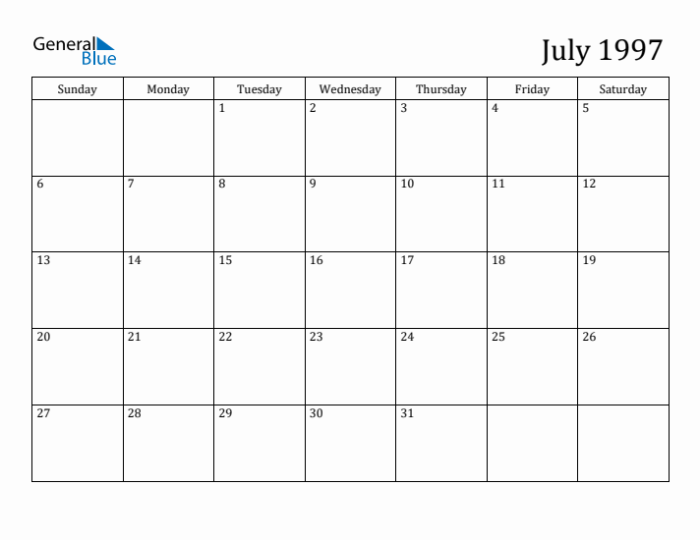 Kalender juli 1997 lengkap dengan weton