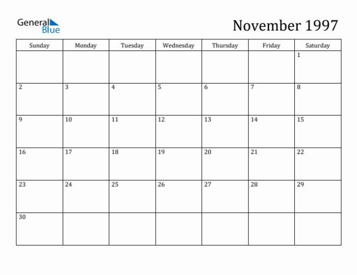 Kalender november 1997 lengkap dengan weton