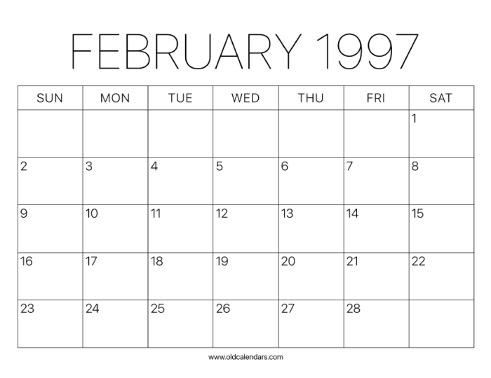 Kalender februari 1997 lengkap dengan weton