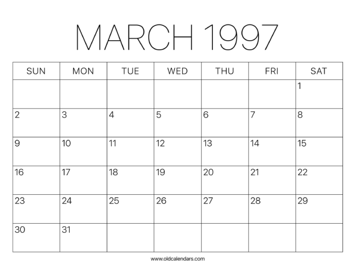 Kalender maret 1997 lengkap dengan weton