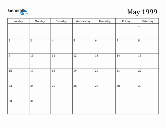 Kalender tahun 1999 bulan mei lengkap dengan weton