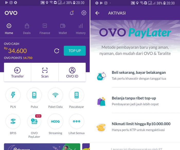 Ovo features grab app pay displayed within bar white side