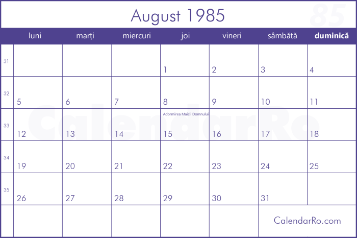 Kalender tahun 1985 bulan agustus lengkap dengan weton