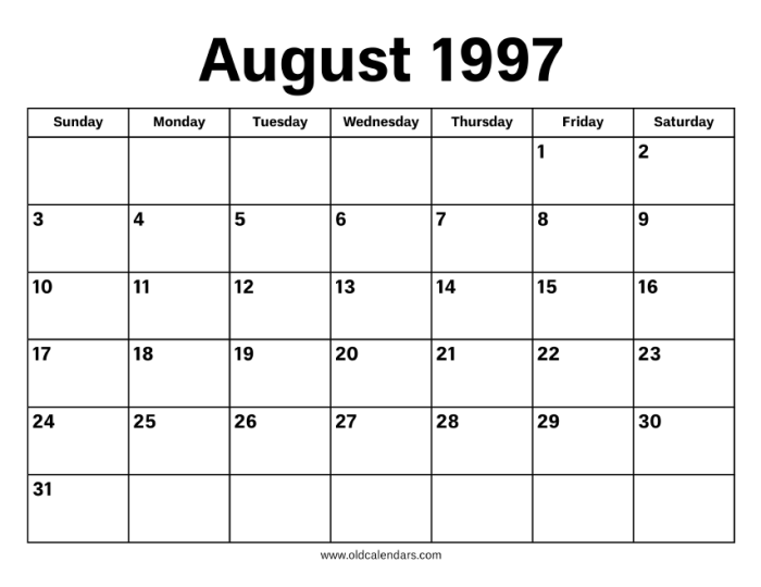 Kalender agustus 1997 lengkap dengan weton