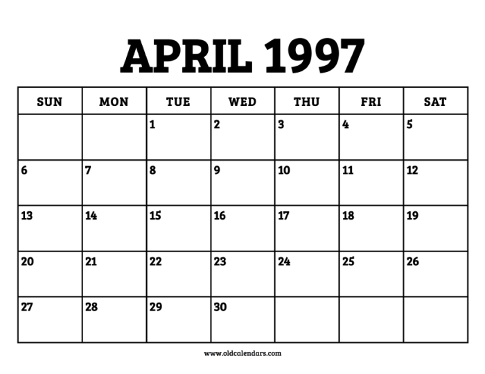 Kalender april 1997 lengkap dengan weton