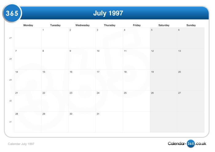 Kalender juli 1997 lengkap dengan weton