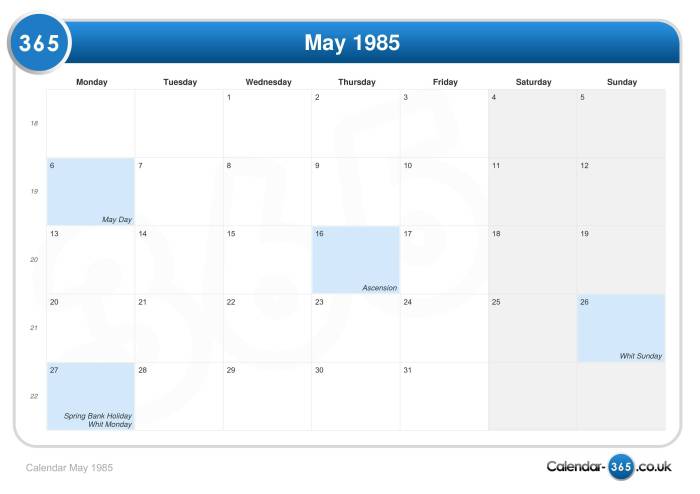 Kalender tahun 1985 bulan mei lengkap dengan weton