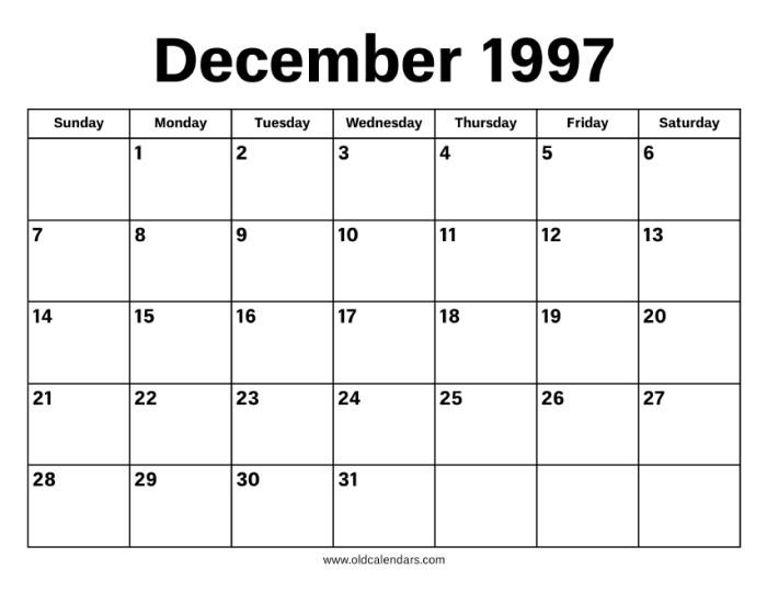 Kalender desember 1997 lengkap dengan weton