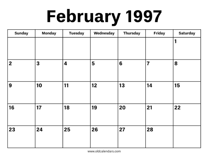 Kalender februari 1997 lengkap dengan weton