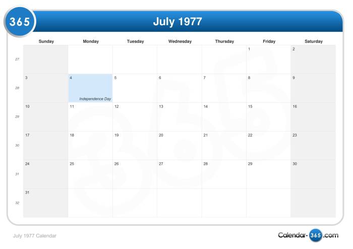 Kalender juli 1977 lengkap dengan weton