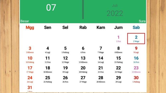 Kalender jawa 1982 lengkap dengan weton