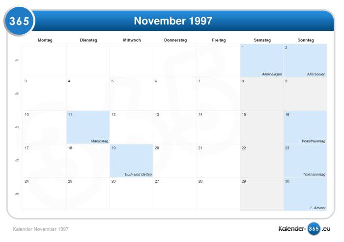 Kalender november 1997 lengkap dengan weton