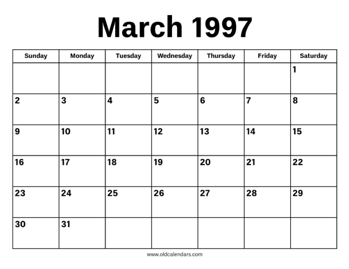 Kalender maret 1997 lengkap dengan weton