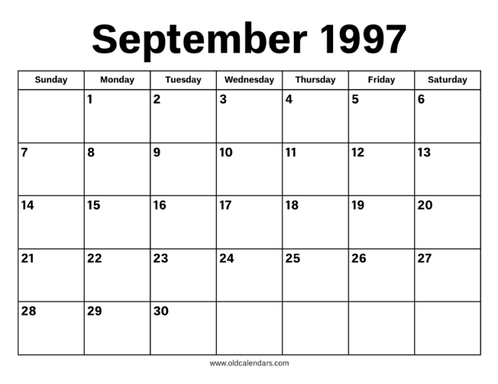 Kalender september 1997 lengkap dengan weton