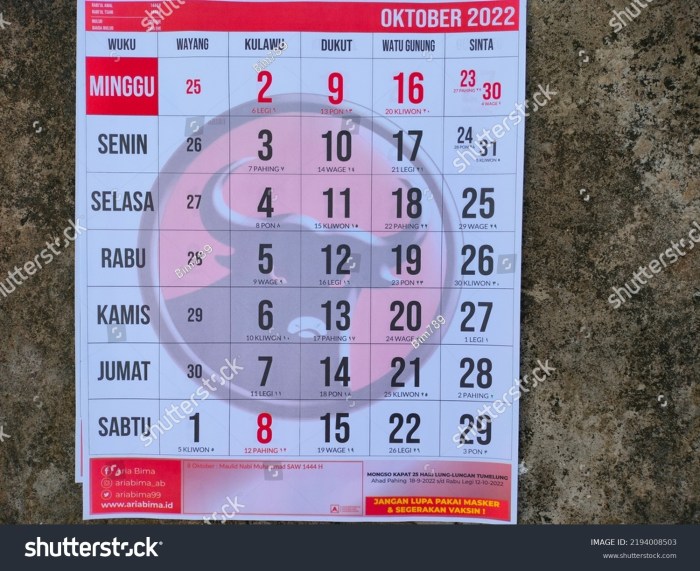 Kalender tahun 1985 bulan oktober lengkap dengan weton