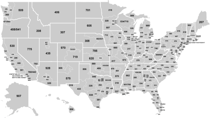 Area codes digit map dialing phone